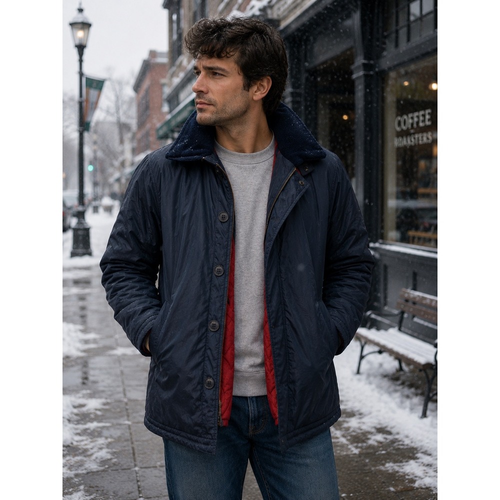 Vintage Golden Fleece Spiewak Navy Blue Parka Jacket Red Quilted Lining Mens Med